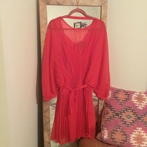 ASOS Low Back Pleated Bat Wing Red Dress
